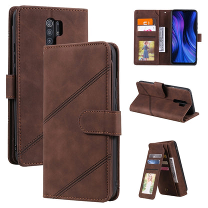 Brown PU leather wallet case with kickstand, card holder, and photo window