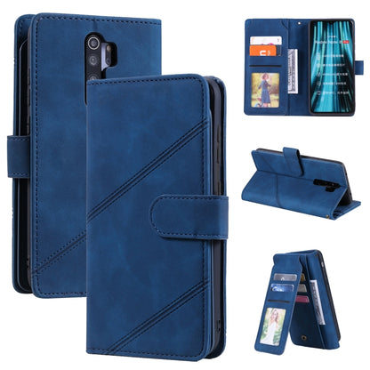 Blue PU leather flip phone wallet case with card slots and hands-free stand