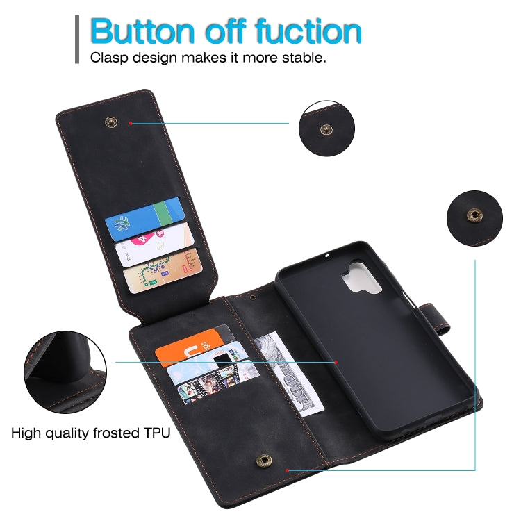 Black PU leather flip phone wallet case with card slots and stand-style back cover