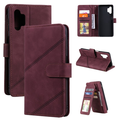 Burgundy PU leather flip wallet case with card slots and stand cover for phone