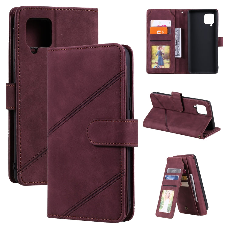 Burgundy PU leather flip wallet case with card slots and stand cover for phone