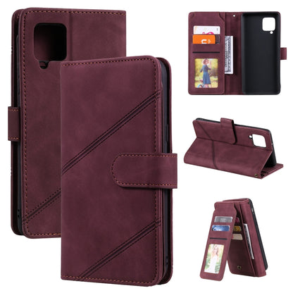 Burgundy PU leather flip wallet case with card slots and stand cover for phone