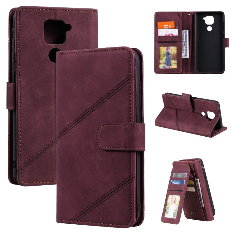 Burgundy PU leather flip wallet case with card slots and stand cover for phone