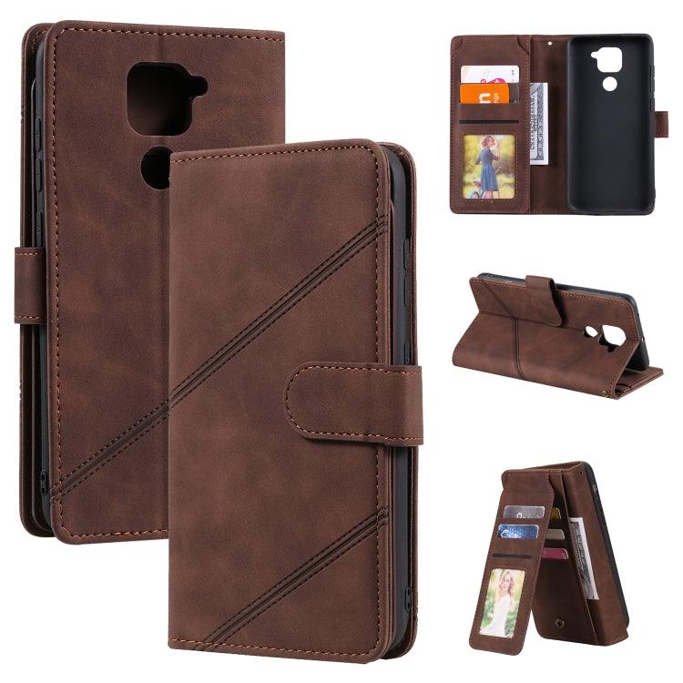 Brown PU leather flip phone wallet case with card slots and kickstand holder
