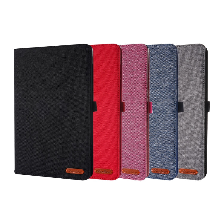 Set of fabric-texture folio tablet cases in black, red, blue, and gray colors