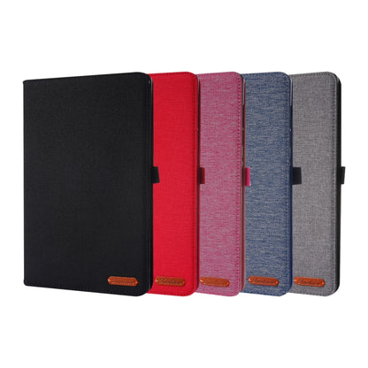 Set of fabric-texture folio tablet cases in black, red, blue, and gray colors