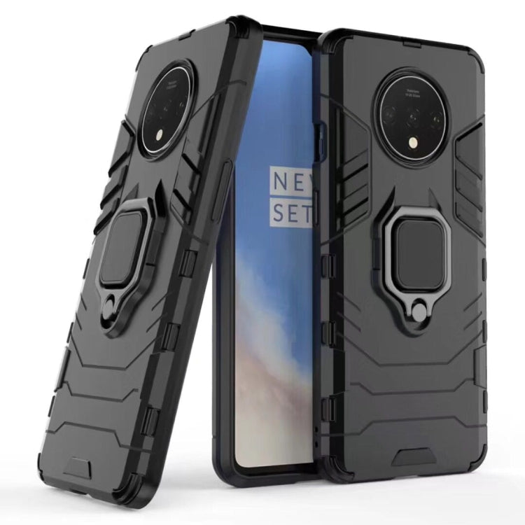 Shockproof black phone case with magnetic ring holder for OnePlus 7T