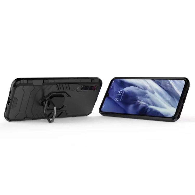 Shockproof black phone case with built-in magnetic ring holder and kickstand