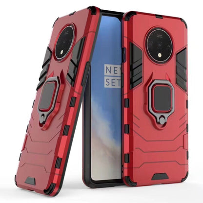 Shockproof red phone case with magnetic ring holder and raised camera guard