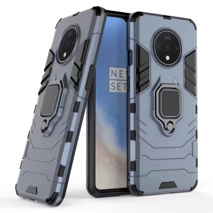 Shockproof light navy phone case with magnetic ring holder and textured armor design