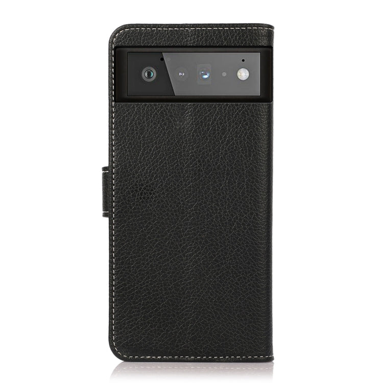 Black flip phone case with top camera cutout and textured leather finish