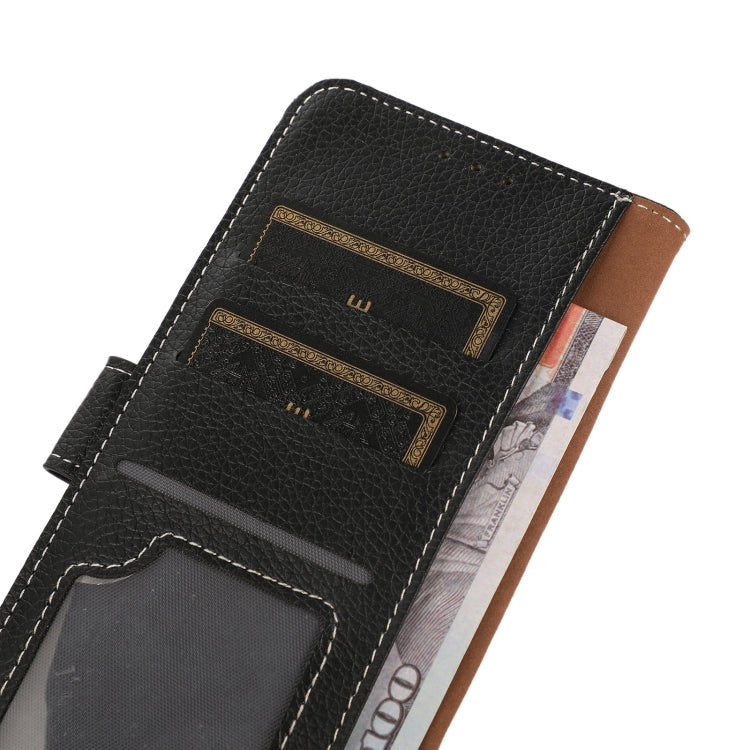 Black litchi-texture flip phone case with embossed cardholder details