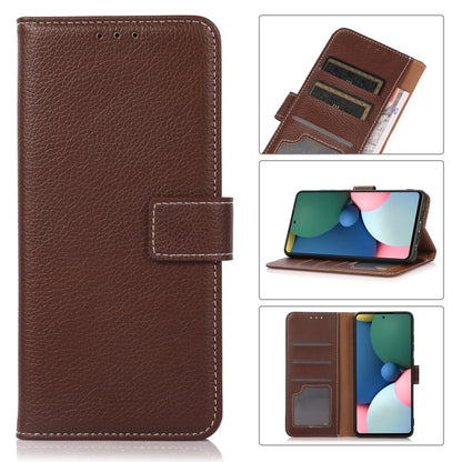Brown litchi-texture PU+TPU flip wallet case with card slots and stand holder