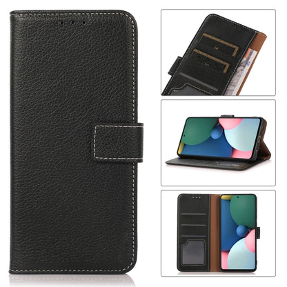 Black litchi-texture PU+TPU flip wallet case with card slots and viewing stand