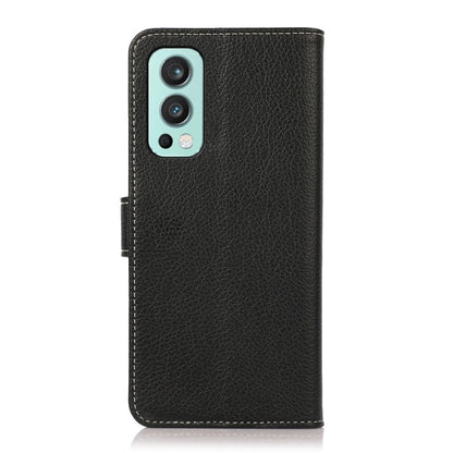 Black leather flip phone case with camera cutouts and side strap