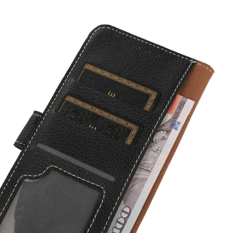 Black leather wallet case interior with card slots and cash pocket
