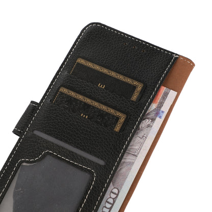 Black leather wallet case interior with card slots and cash pocket