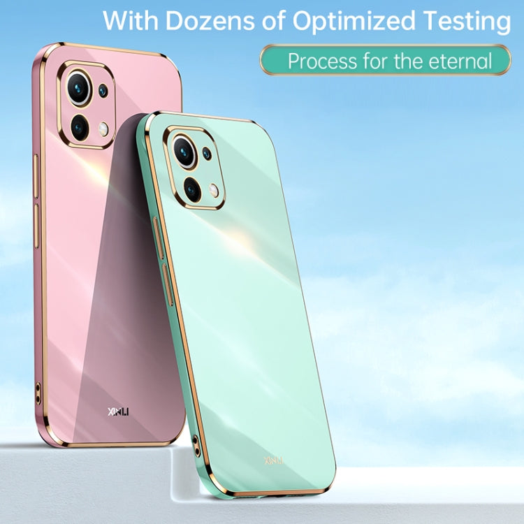 TPU phone case pair in pink and light teal with gold-tone edges for Xiaomi Mi 11 Lite