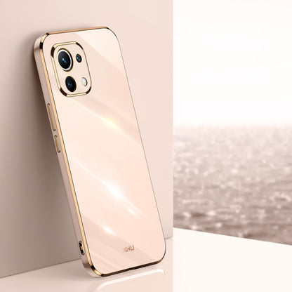 Straight-edge electroplate TPU phone case for Xiaomi Mi 11 Lite, white with gold trim