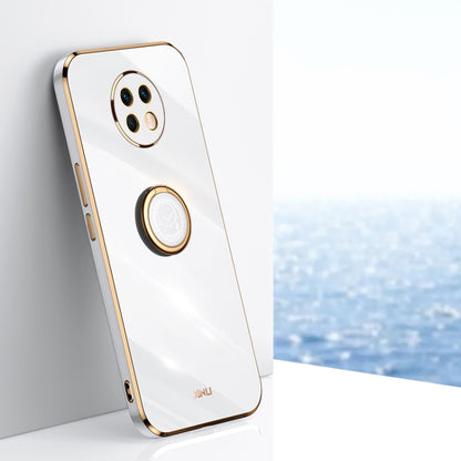 White TPU phone case with electroplate-look trim and built-in ring holder