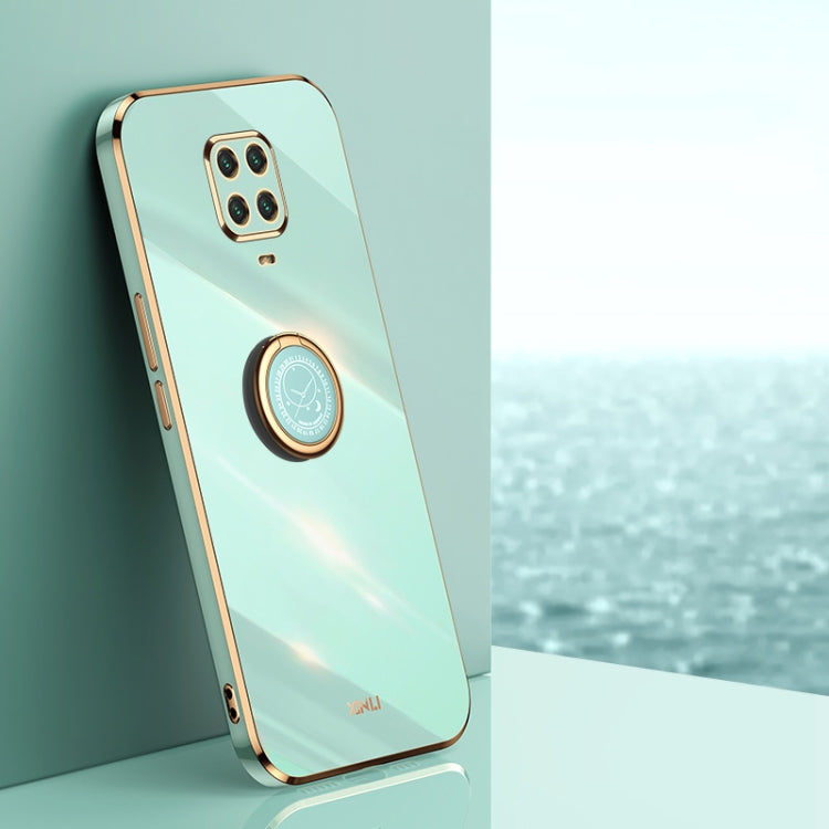 Electroplate TPU phone case with ring holder, mint green finish with gold-trimmed edges