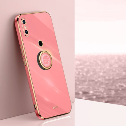 Electroplate TPU phone case with ring holder, coral pink finish with gold trim