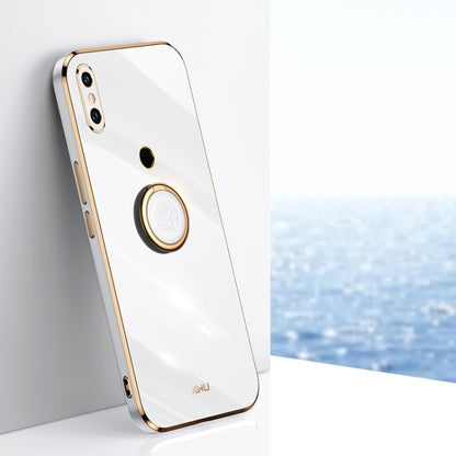 Electroplate TPU phone case with ring holder, white finish with gold-trimmed edges