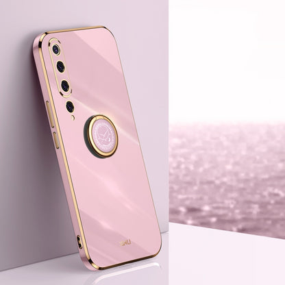 TPU phone case with ring holder, pink back with gold edge trim