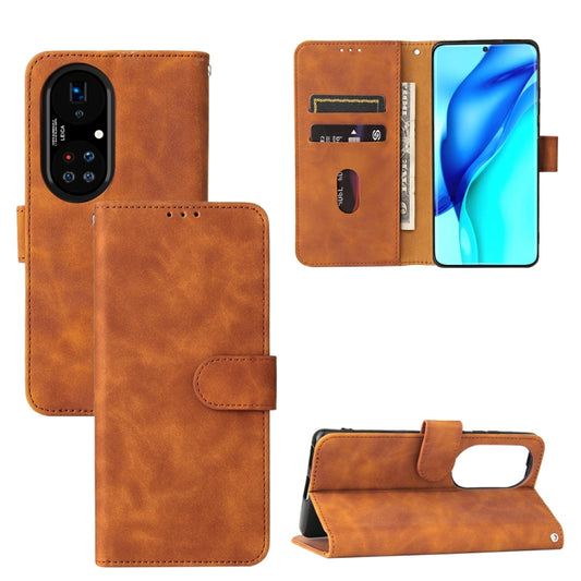 Brown PU leather flip phone case with magnetic buckle, card slots, and wallet holder