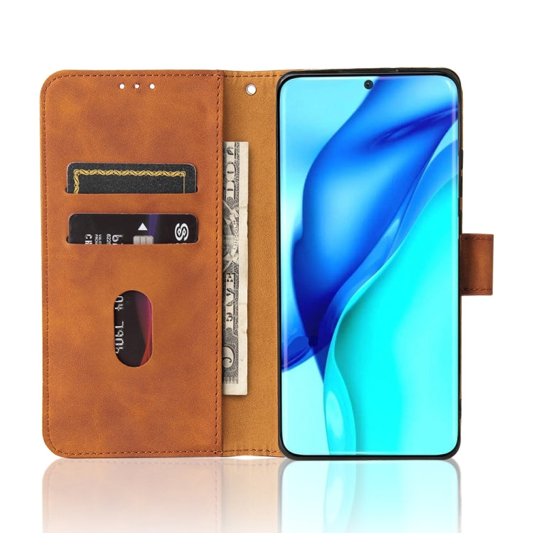 Brown PU leather flip phone case interior with card slots and viewing window for phone
