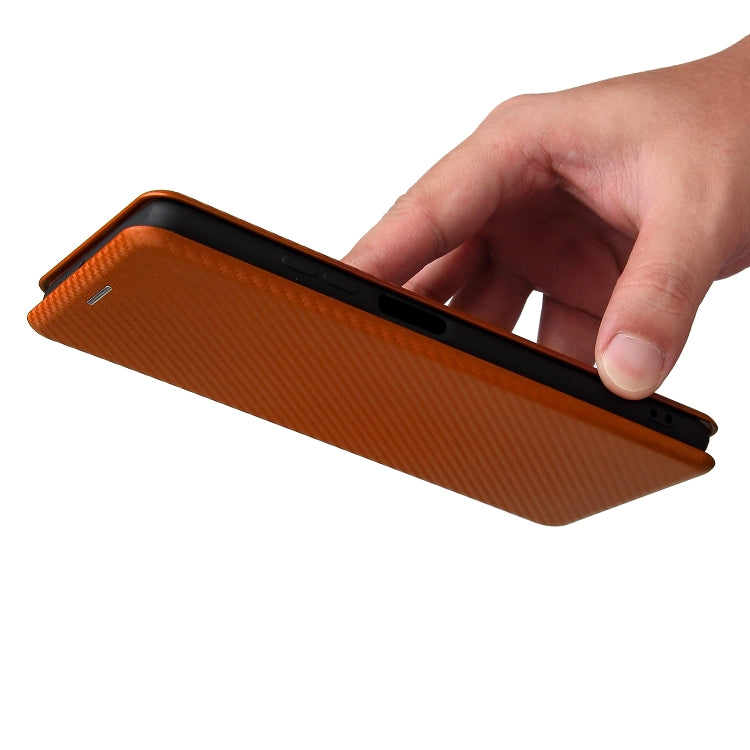 Brown magnetic flip phone case opening sideways with textured cover