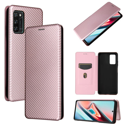 Pink carbon-fiber texture magnetic flip phone case with card slot