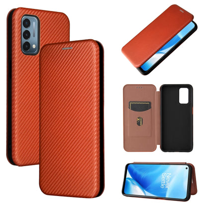 Brown carbon-fiber texture magnetic flip phone case with card slot