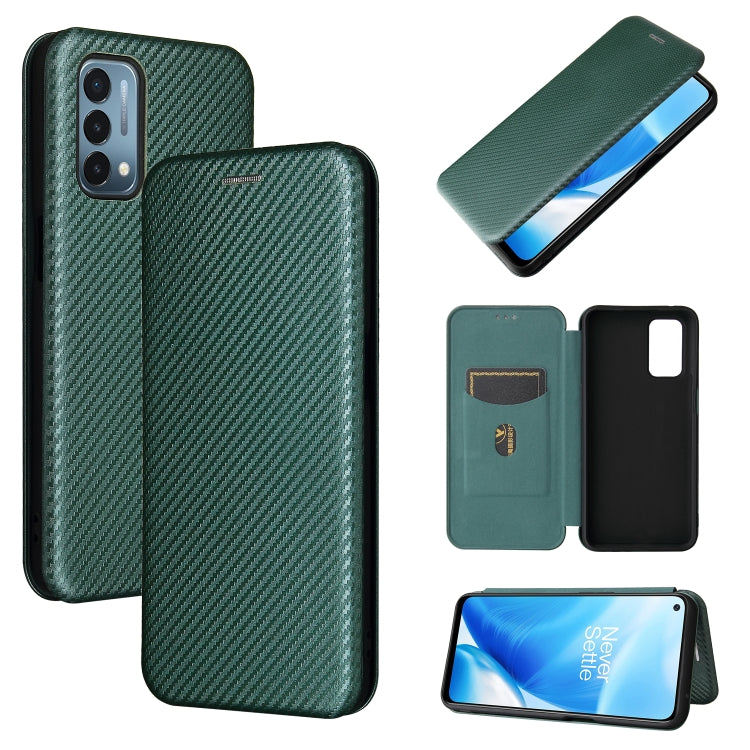 Green carbon-fiber texture magnetic flip phone case with card slot