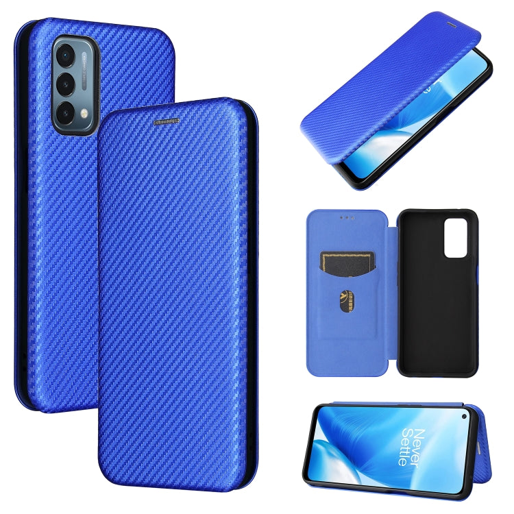 Blue carbon-fiber texture magnetic flip phone case with card slot
