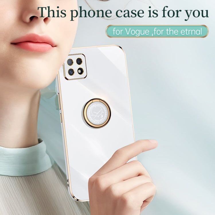 White TPU phone case with gold electroplate trim and ring holder in the center
