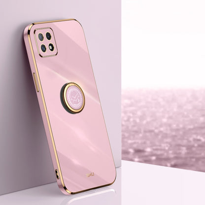 Pink TPU phone case with electroplate trim and circular ring holder