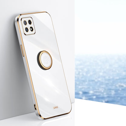 White TPU phone case with electroplate trim and ring holder for secure handling
