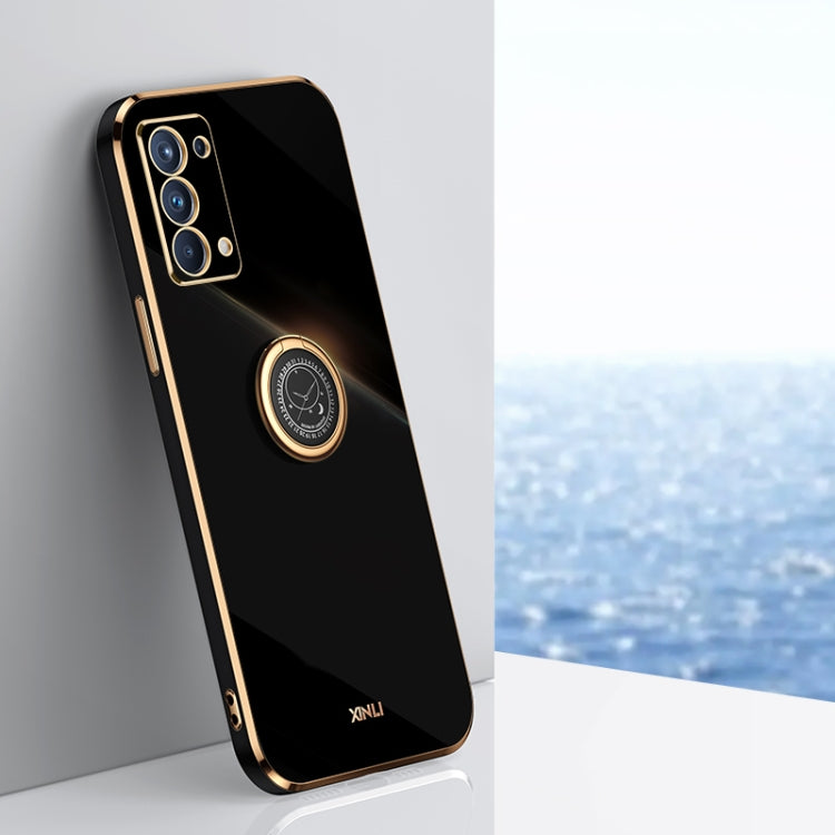 Black TPU phone case with ring holder and gold-tone edges for OPPO phones
