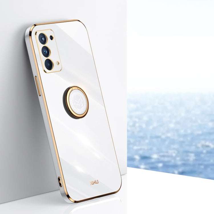 White TPU phone case with ring holder and electroplated straight edges, rear camera cutouts