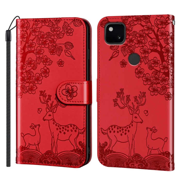 Red deer-embossed PU leather folio case with flip cover and camera cutout