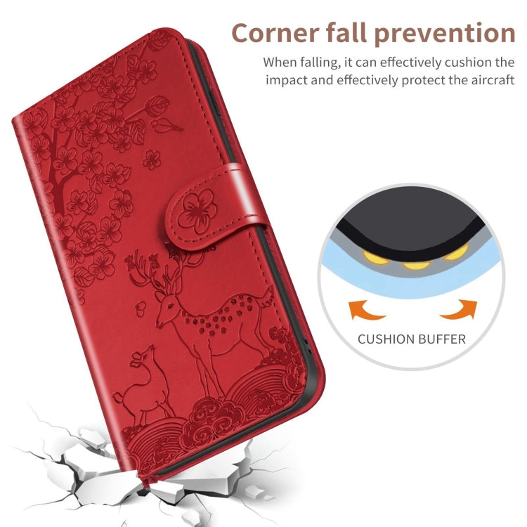 Red embossed PU leather folio phone case with flip cover and rounded card holder