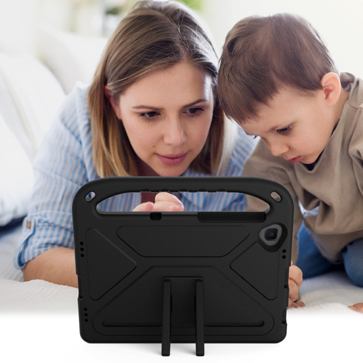Black EVA tablet case with triangle kickstand shown in use at home