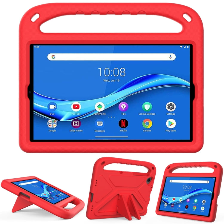 Red EVA shockproof tablet case with triangle holder, front handle and stand