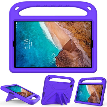 Purple portable EVA shockproof case with triangle holder for tablet, front view and stand