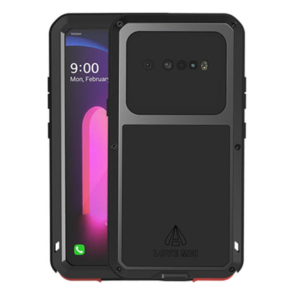 Black rugged waterproof phone case with raised metal frame and tempered glass front