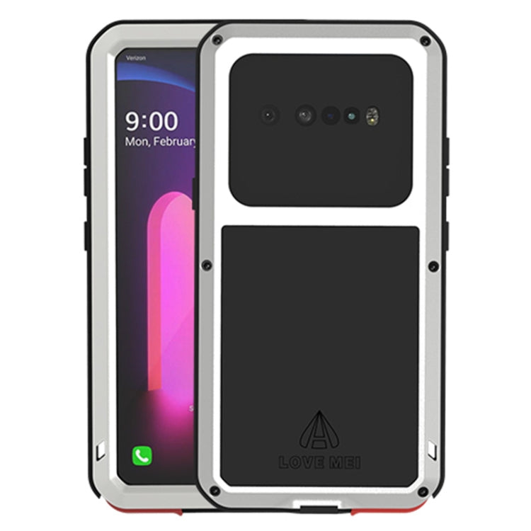 White rugged waterproof phone case with metal frame and tempered glass front panel
