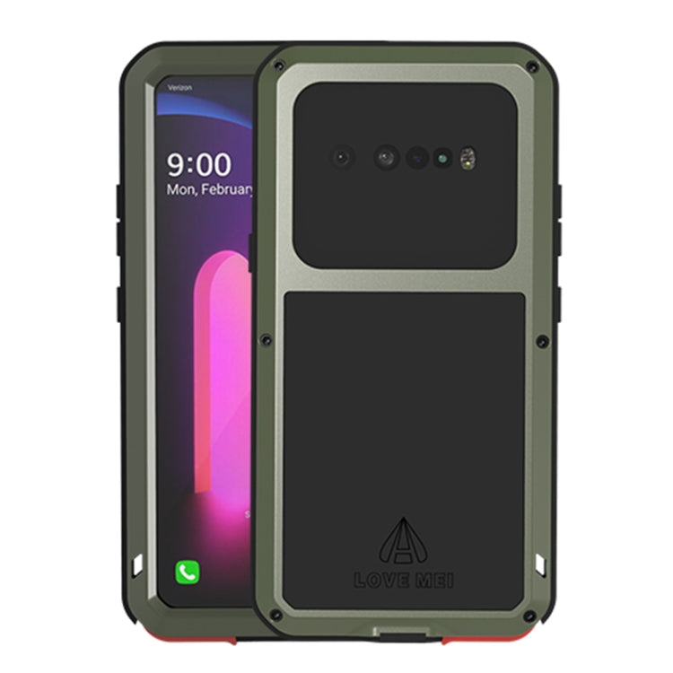 LOVE MEI rugged waterproof phone case with front glass cover, camera cutouts, army green metal frame