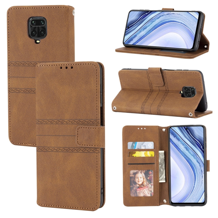 Brown magnetic flip phone wallet case with card slots, photo window, and landscape stand.