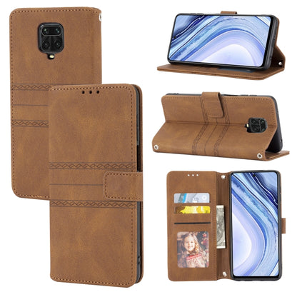 Brown magnetic flip phone wallet case with card slots, photo window, and landscape stand.